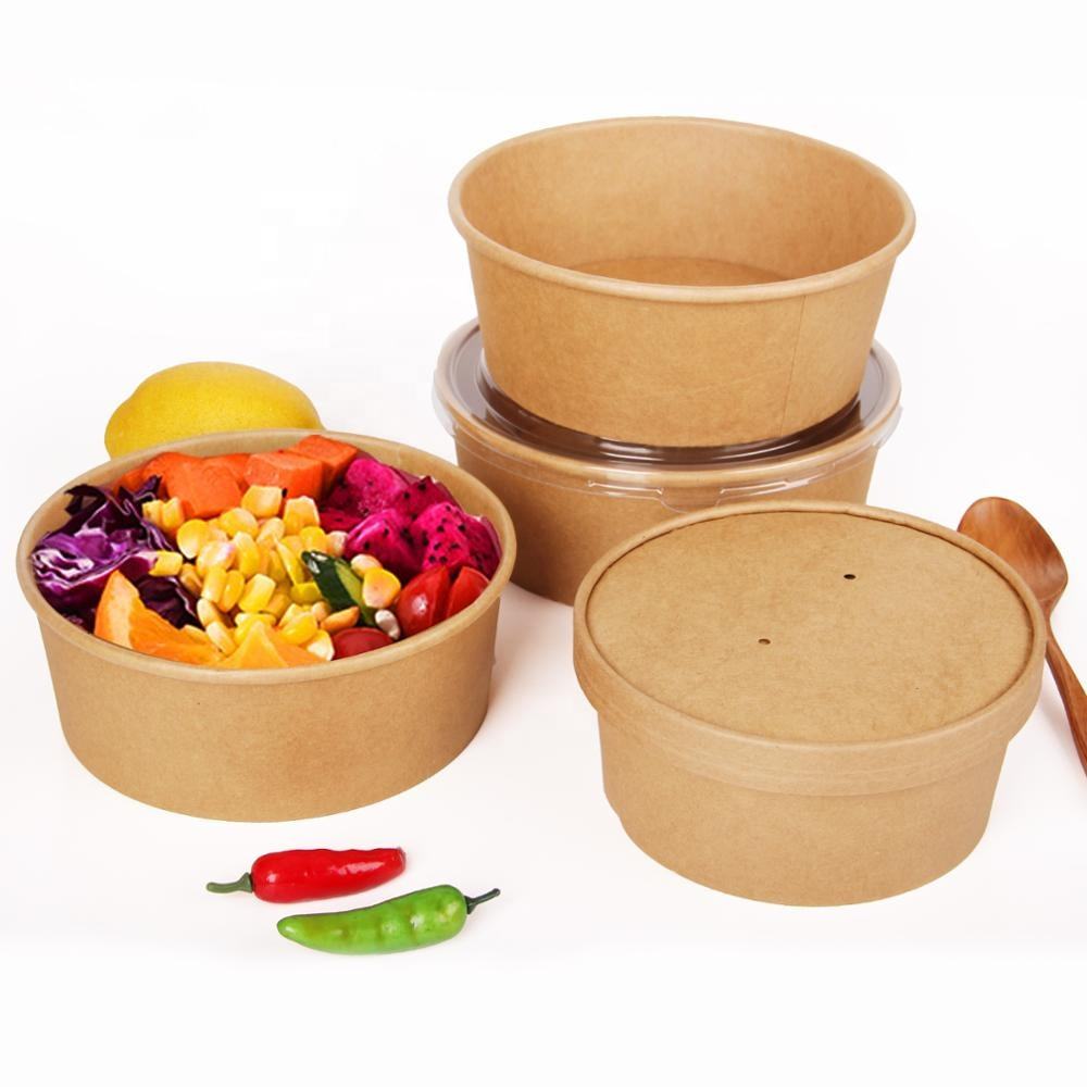 biodegradable take away bowl kraft salad bowl with lid