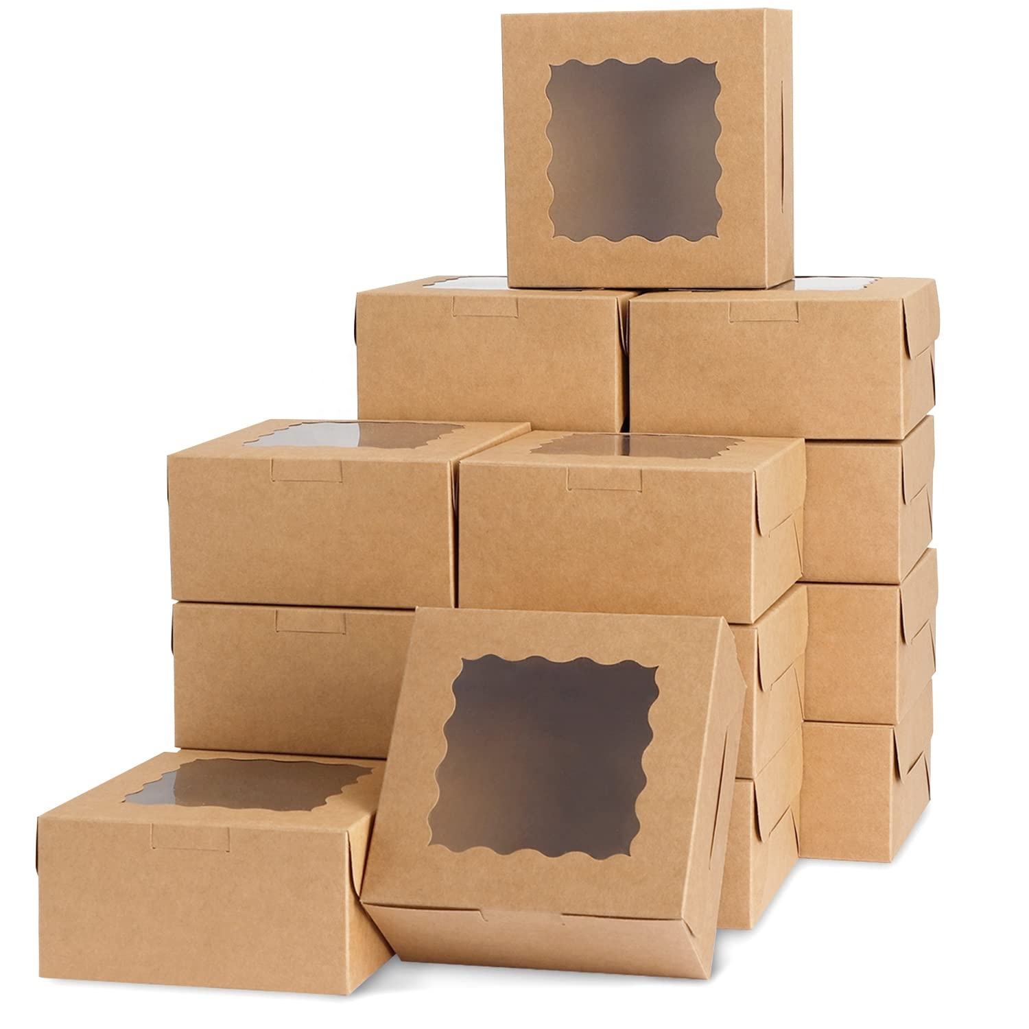 6x6x3 Inches Brown Bakery Cookie Boxes Small Cake Packaging Box Kraft Paper Bakery Boxes With Window
