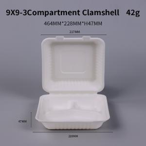  3 Compartment Clamshell  1300ml(9x9 Inch) Compostable Sugarcane