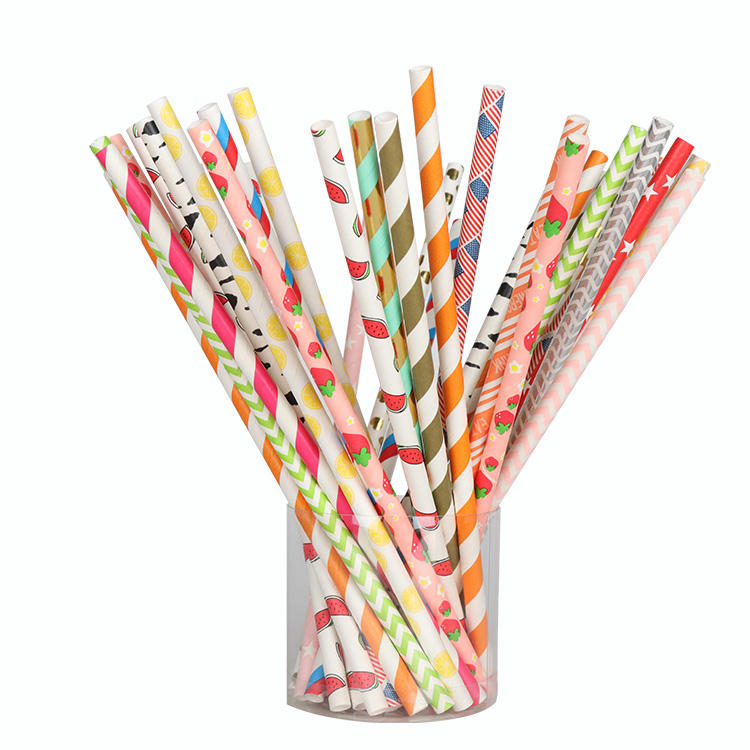 disposable biodegradable stripe straight paper straw for party and bar