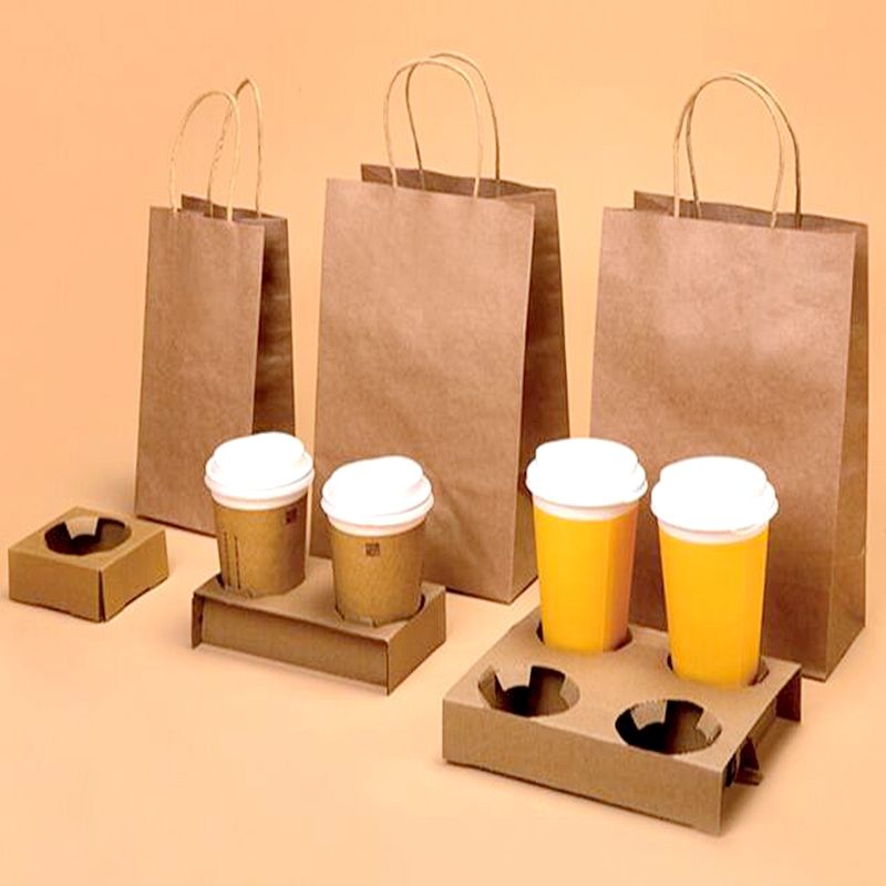 Custom Logo Printed Brown Kraft Paper Shopping Bag Food Delivery Takeaway Paper Bag Gift Bag with Handle