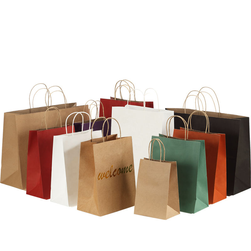 Paper Food Bag Custom Bag Small Kraft Paper Bag for Shopping Gift Logo Printed with Flat Handle