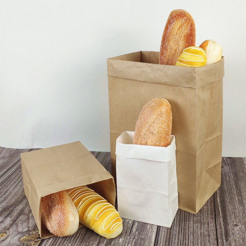 Customized Flat Handle Paperbag Take Away SOS Kraft Paper Bag for Food with Logo Print