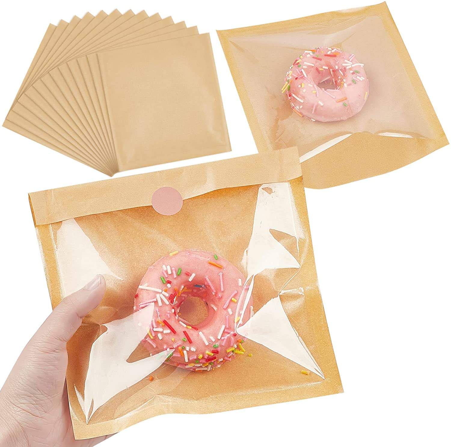 Recycle biodegradable kraft Bag Packaging Clear Cookie Candy Bread Small Paper Bags