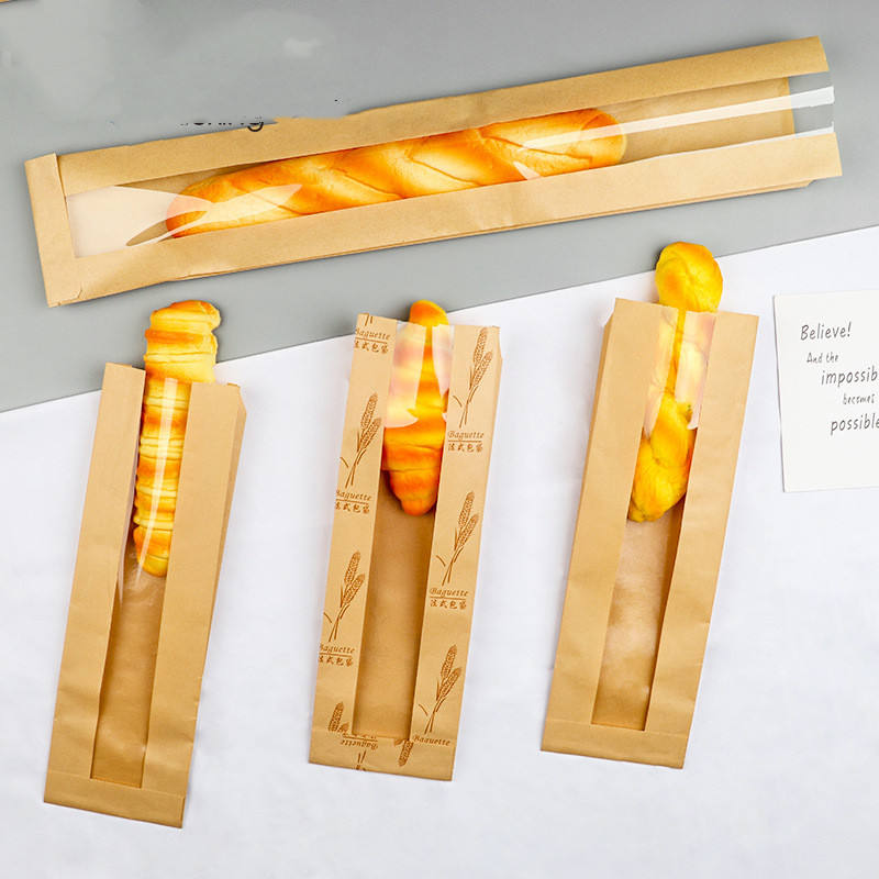 Long bread bag Environmental natural kraft paper food grade baguette window bag