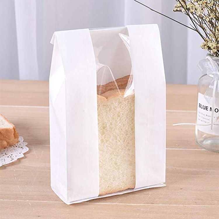 custom biodegradable food grade paper bag print bakery bread loaf packaging kraft paper bag with window