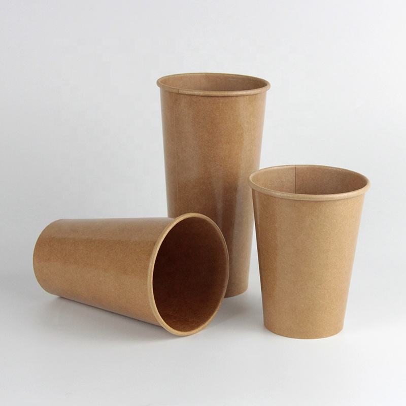 PLA/PE Coated Disposable Single Wall Paper Cup 32oz Brown Kraft Food Grade Paper Glass For Cold Cola Drink Or Hot Coffee 