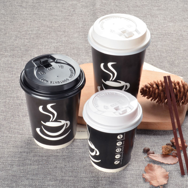 Wholesale printed disposable double wall paper cups heat resistance black paper coffee cup