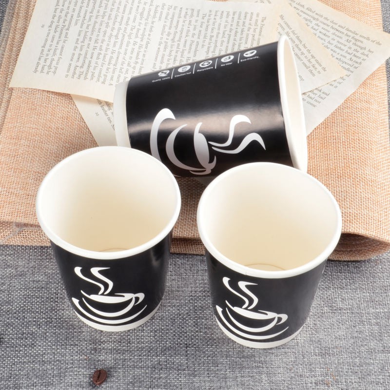 Wholesale printed disposable double wall paper cups heat resistance black paper coffee cup