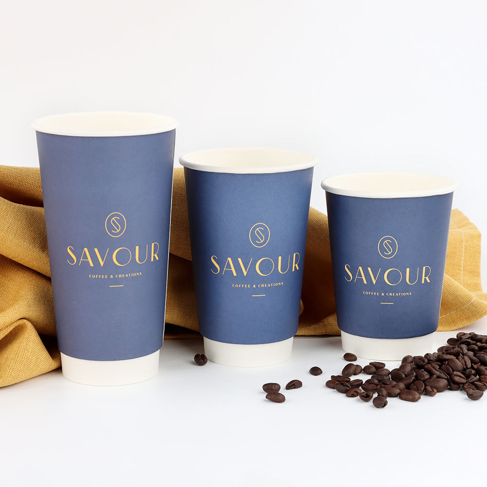 Disposable Colorful Custom Logo Printed Pe Coated Kraft Hot Drink Double Wall Paper Coffee Cups