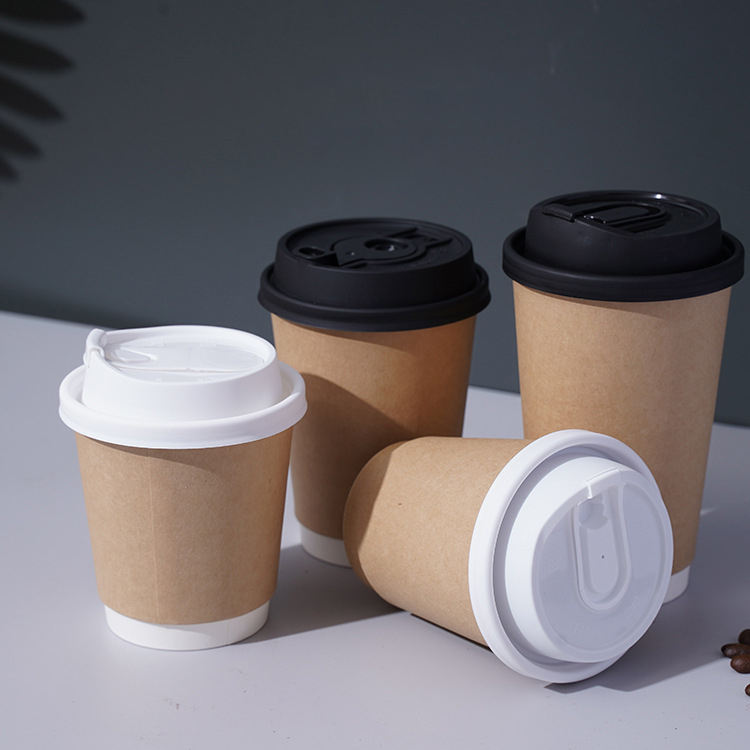 Double wall 12 oz hot disposable paper coff custom size double-layered drinking cup double walled insulated coffee cups