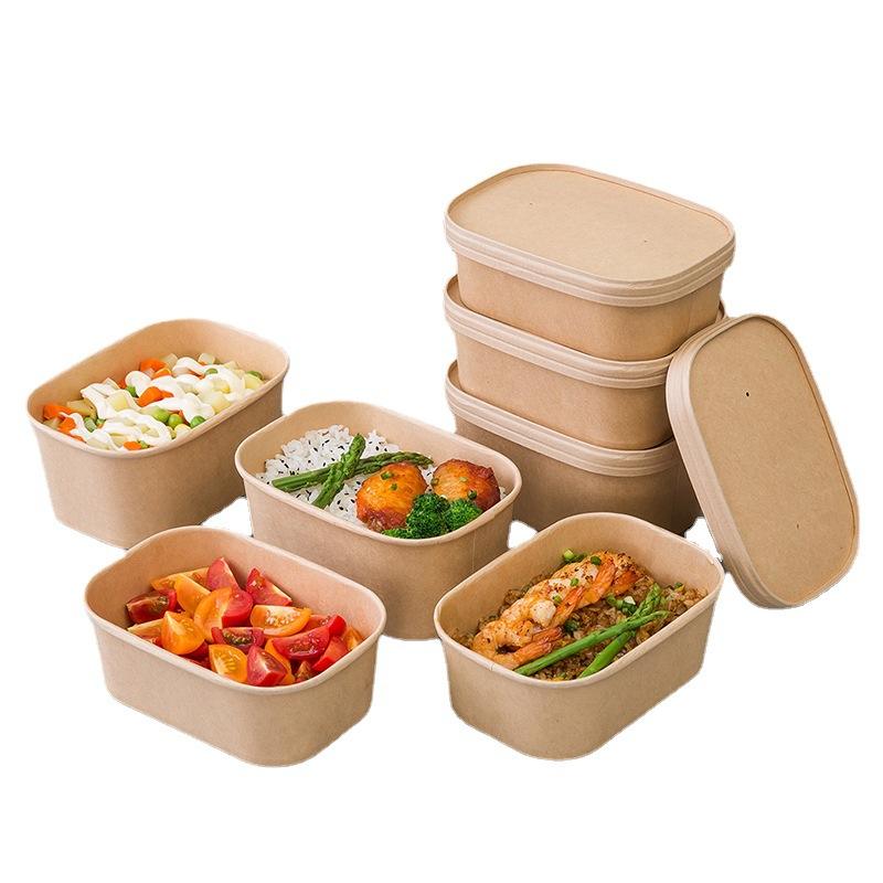 take away square kraft paper salad bowl food container customized disposable kraft paper bowl for soup with lids