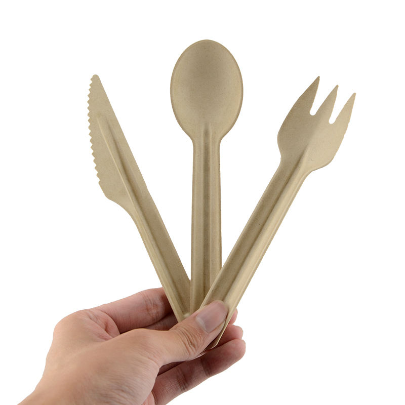 100% Compostable Cutlery Biodegradable Utensils Disposable Bagasse Spoon Fork Knife Set