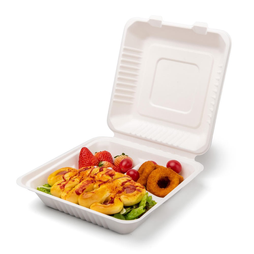 Bio-degradable Bagasse Burger Lunch Box 6 inch Sugar Cane Box