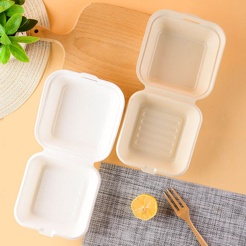 6''Disposable Hamburger Biodegradable Bagasse Paper Box 