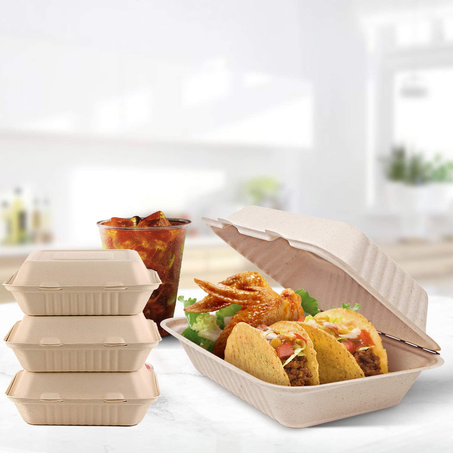 Disposable Sugarcane Food Containers Biodegradable Bagasse Lunch Box