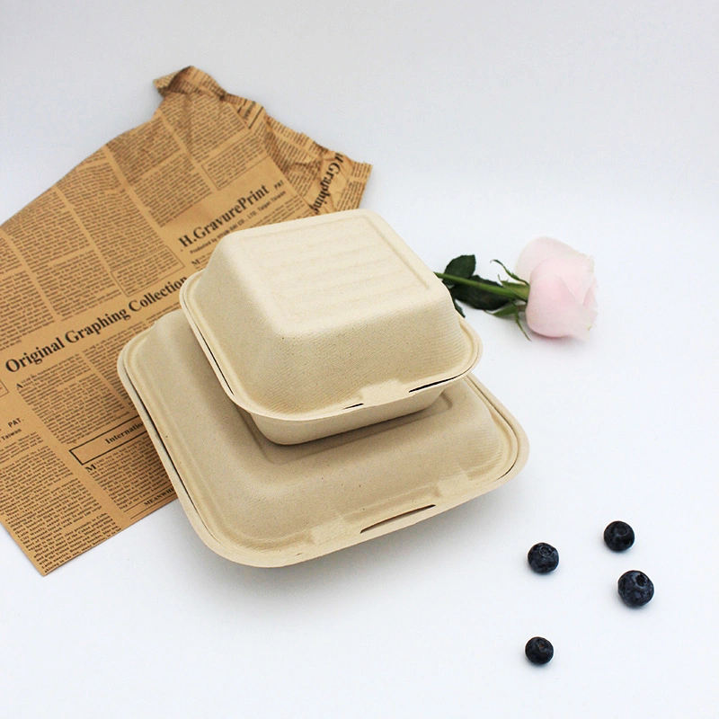 450ml Biodegradable Meat Food Packaging Sugarcane Pulp Clamshell Bagasse Burger Box