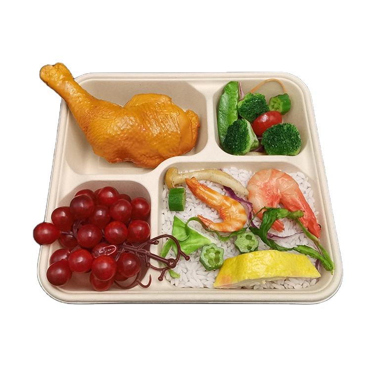 4 Compartment customized 100% biodegradable bagasse food takeout box container