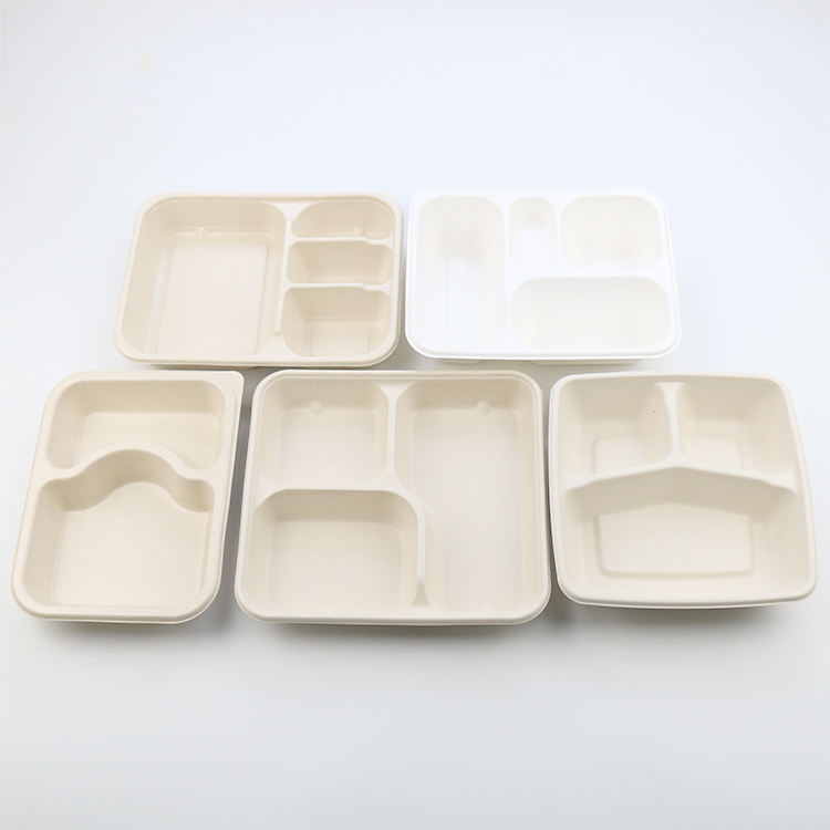 3 4 5 6 Compartment Fast Food Packaging Sugarcane Bagasse Pulp Compostable Biodegradable Disposable Bagasse Large Plate Tray