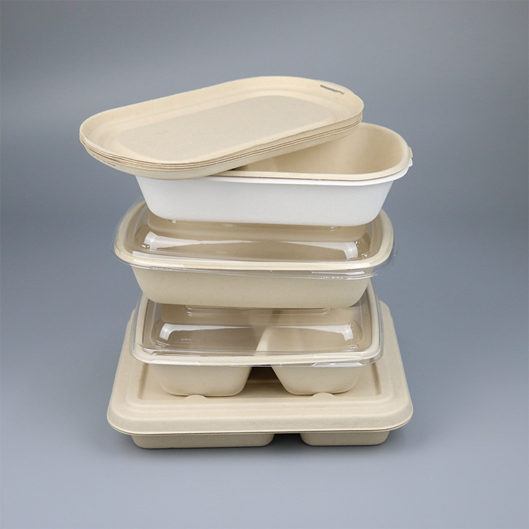 Sugarcane Bagasse Pulp Disposable Lunch Container Tray Box with PLA PET Transparent Clear Lid