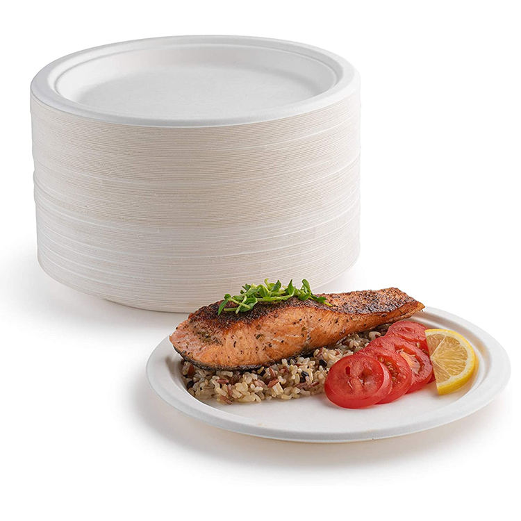 Eco Friendly Disposable Degradable Sugarcane Bagasse 9'' 3 Compartment Compostable Round Plate