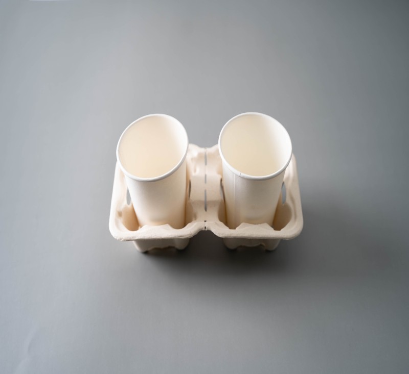 Cup Tray Carrier 4 comp (Dry Press)  EcoChoice Compostable Sugarcane Tray - 副本