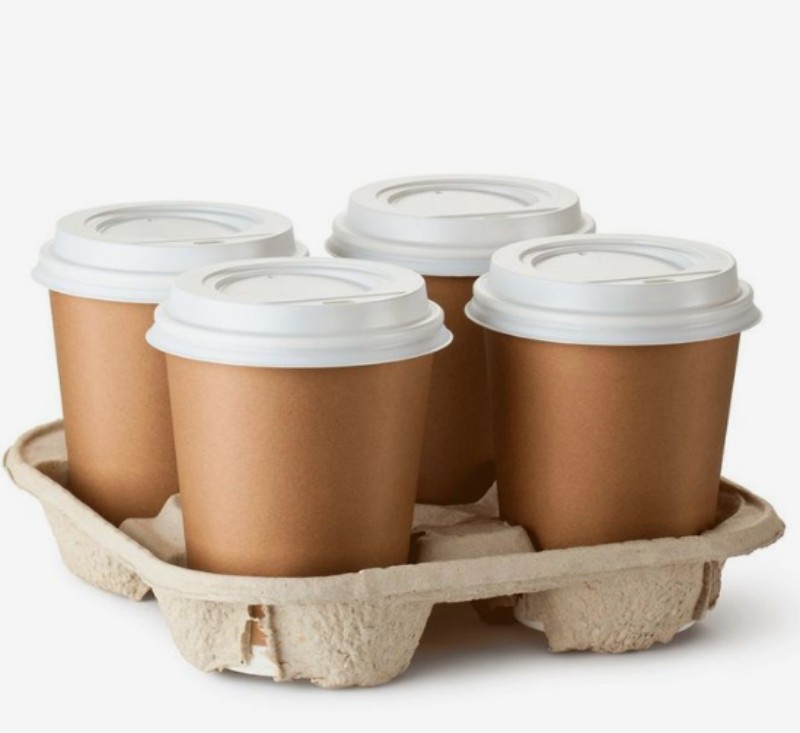 Cup Tray Carrier 4 comp (Dry Press)  EcoChoice Compostable Sugarcane Tray