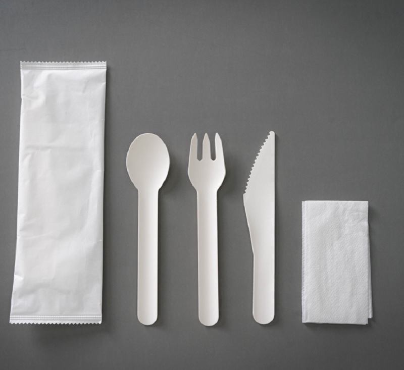 Knife+ Fork+ Spoon+Napkin Compostable Paper Cutlery Set