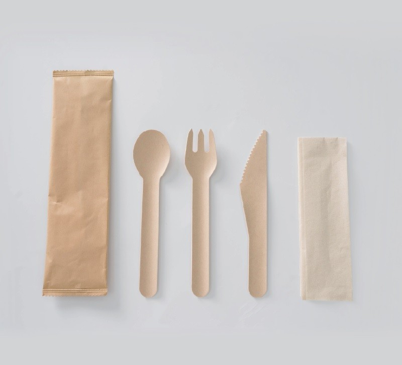 Knife+ Fork+ Spoon+Napkin Compostable Paper Cutlery Set