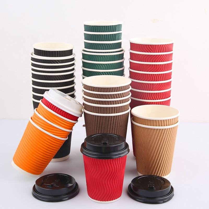 Disposable Corrugated Comfortable Odorless Safe Material Ripple Wall Paper Cup For Tea And Coffee With Lids