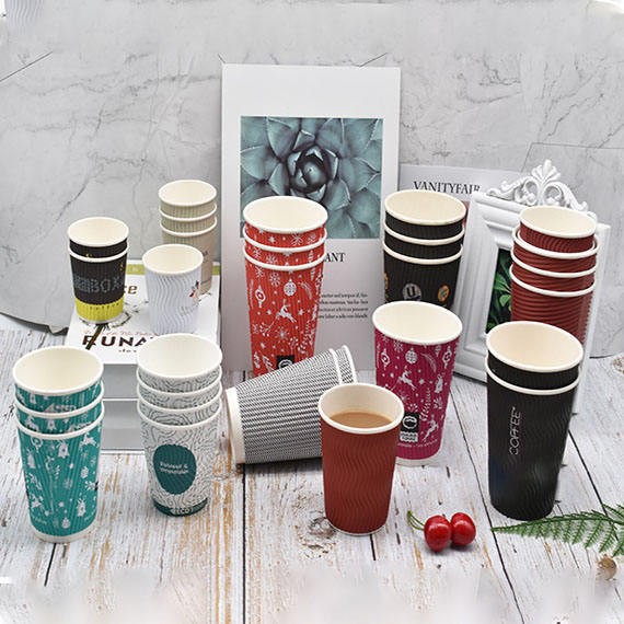Disposable Corrugated Comfortable Odorless Safe Material Ripple Wall Paper Cup For Tea And Coffee With Lids