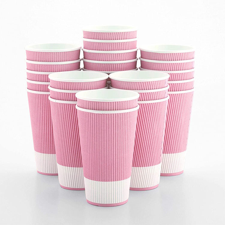 Disposable 16oz insulated ripple wall paper pink double wall coffee cup