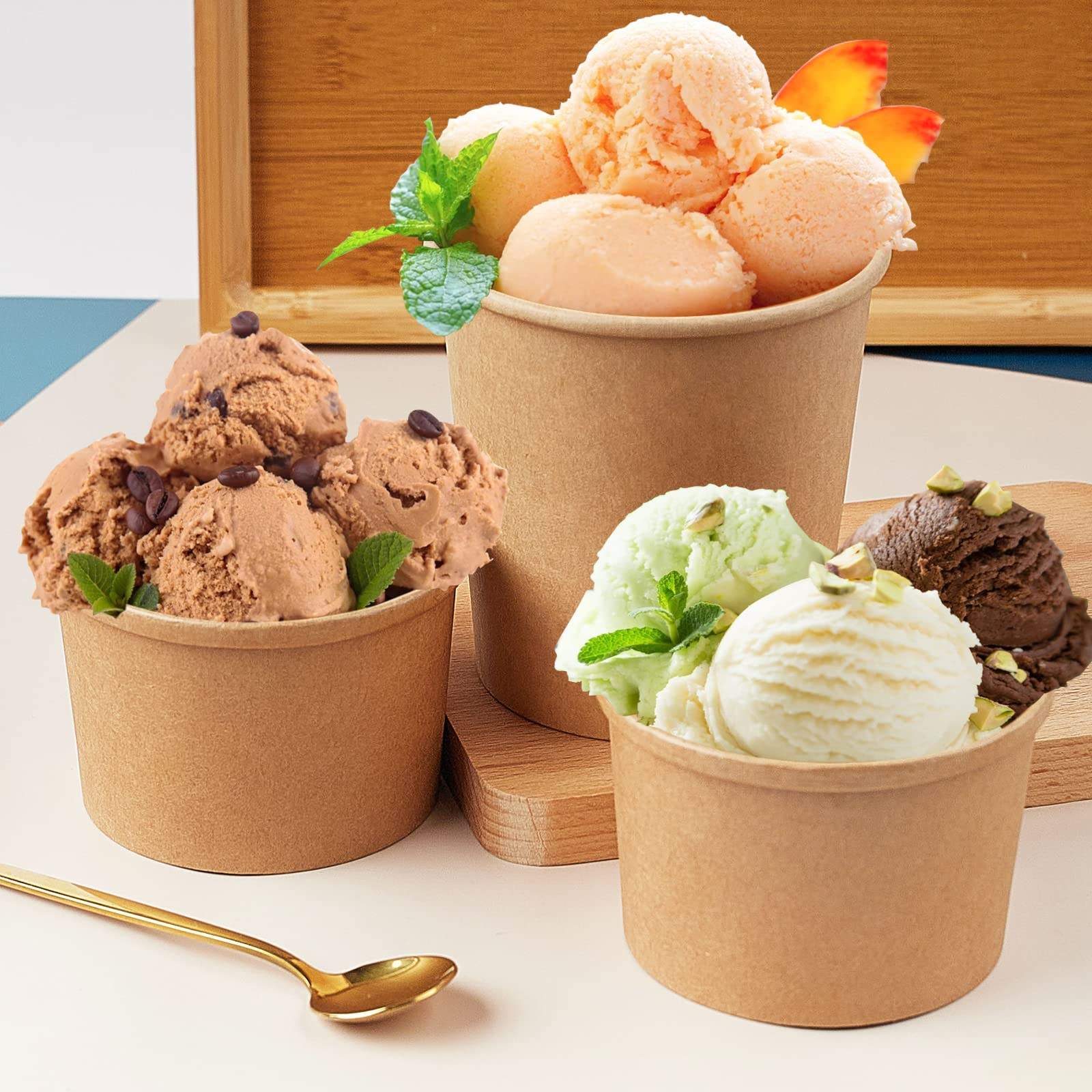 eco friendly custom printed ice cream bowl cups disposable packaging ice cream paper cup with lid spoon - 副本