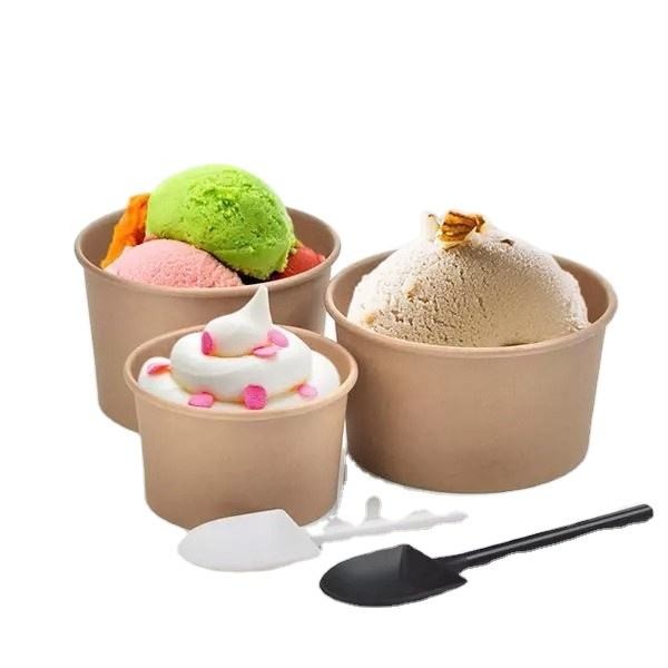eco friendly custom printed ice cream bowl cups disposable packaging ice cream paper cup with lid spoon - 副本
